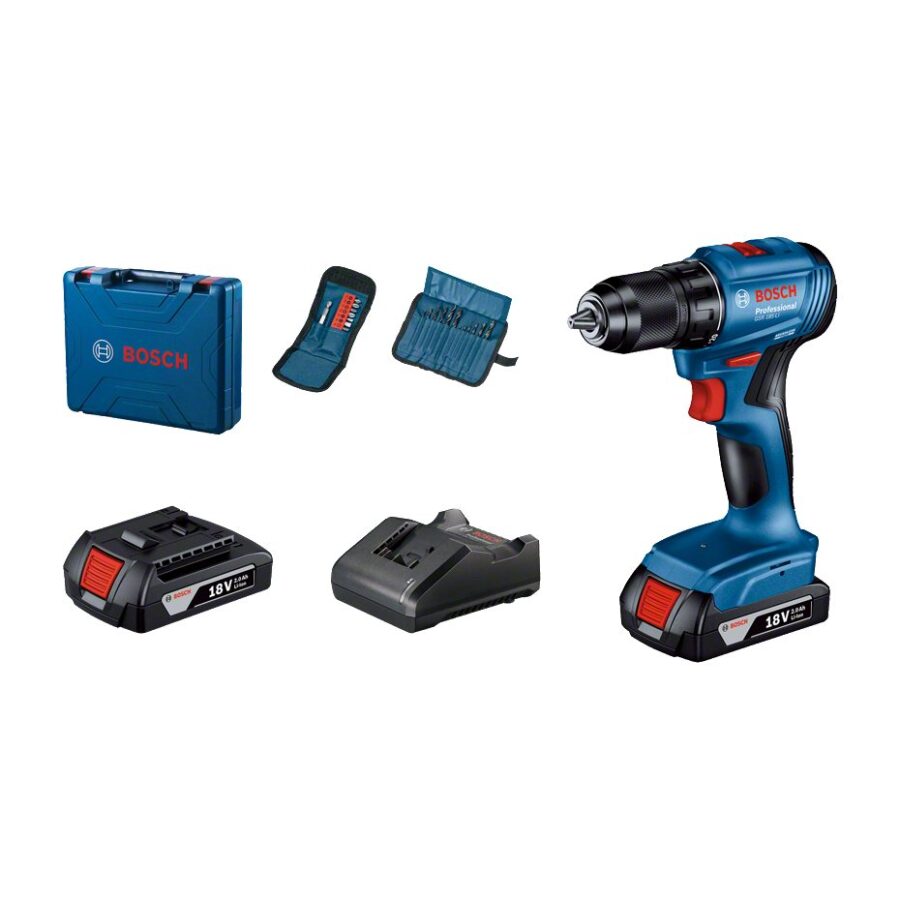 Bosch Professional GSR 185-LI Bor Obeng Baterai 18V Set 2 Baterai Original